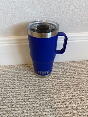 Yeti Blue Travel Tumbler with Handle and Clear Lid